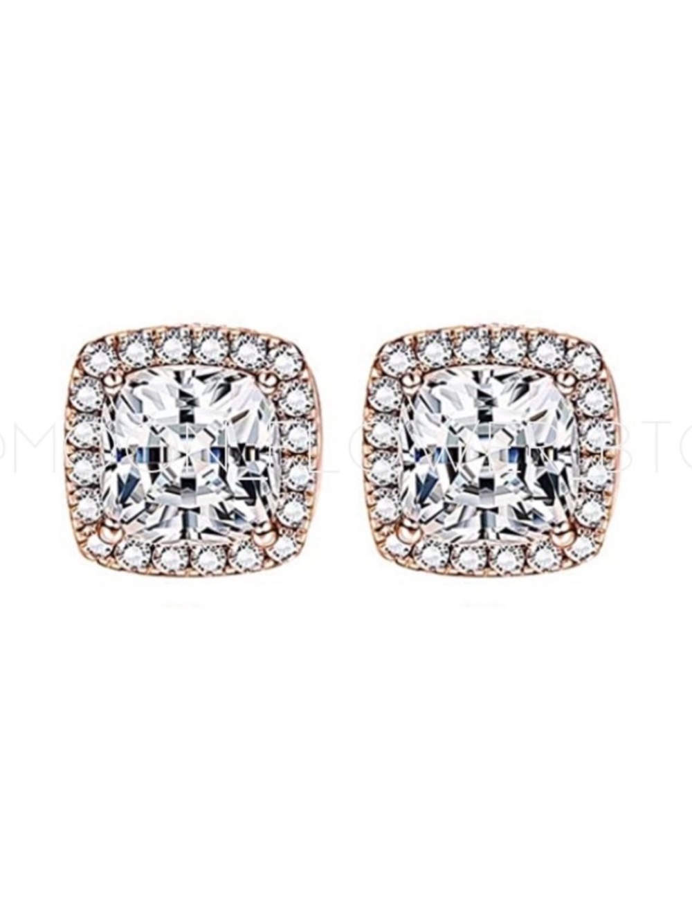 Rose Gold Plated Stainless Steel CZ Halo Square Stud Earrings
